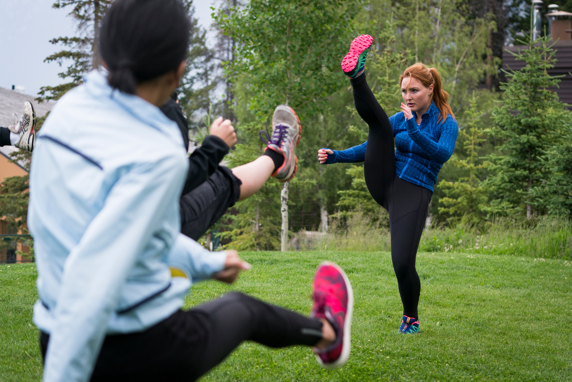 Jane Majendie performing a martial arts kick